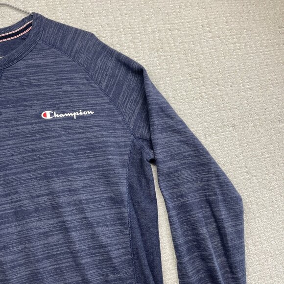 Champion Sweatshirt Men's M Long Sleeve Embroidered V-Stitch Crew Neck Navy - Picture 4 of 12